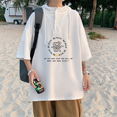 LD54163-P45连帽短袖t恤男大码胖子带帽五分袖中袖，男装T恤，电商A040