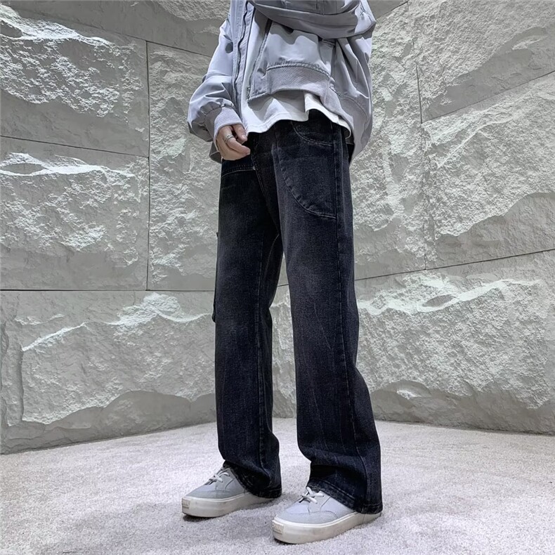 工装拼色牛仔裤男潮牌高街美式直筒宽松休闲裤子Y9084-P55,男装牛仔裤,星座1109-3