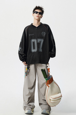 美式翻领POLO衫大码M-5XL插肩拼接V领球衣长袖T恤T78096P48控78，男装Polo衫，星座226-1