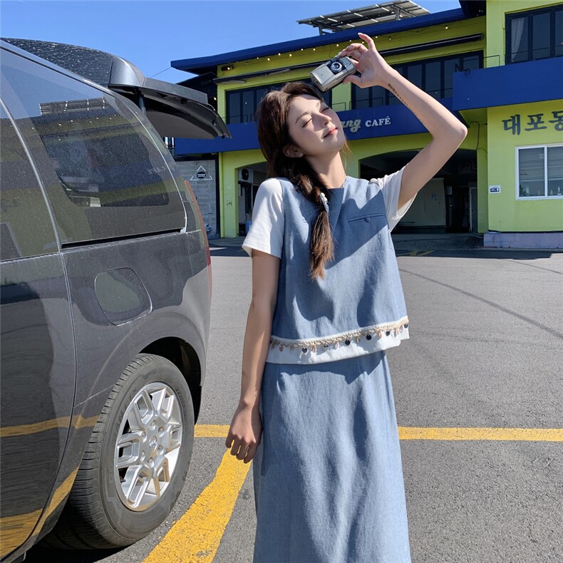 新款现货韩系气质两件套高级感亮片马甲套装2561-P155-K228图片