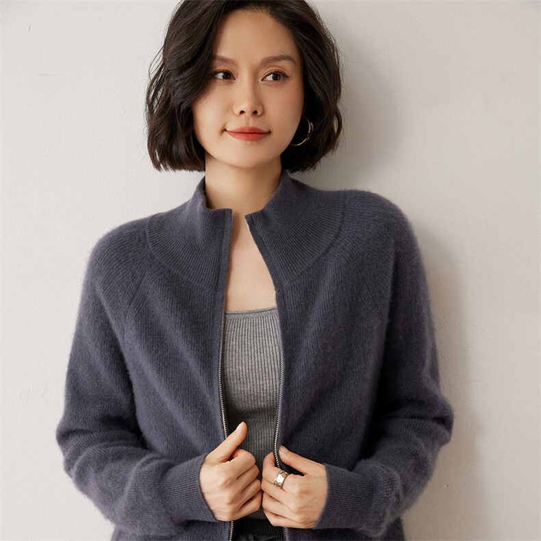 优雅气质女装羊绒开衫简约百搭保暖立领外套,女装羊绒衫,米琪莲羊绒
