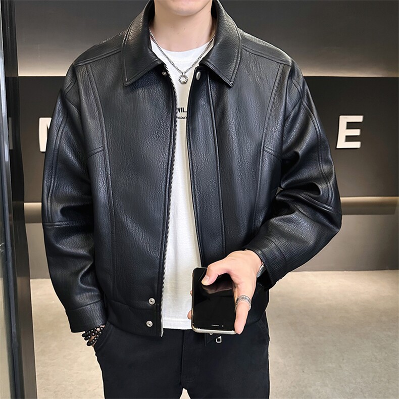 皮衣外套男2025新款秋季翻领潮牌高级感机车皮夹克A313-1925-P165,男装皮衣,电商A313