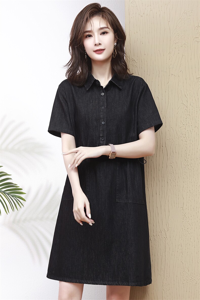 牛仔连衣裙女夏2025新款中年妈妈薄款连身裙高级感遮肚显瘦牛仔裙,女装连衣裙,文熹诺