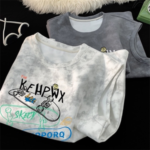 得物品质重磅脏脏扎染宽松圆领马甲背心B219A-ZBX09-P25限38图片