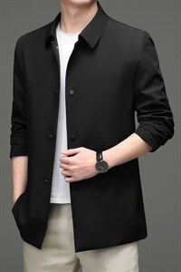 2023秋季新款中年商务休闲薄款免烫外套男士时尚百搭长袖风衣图片