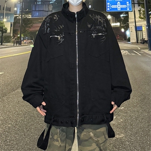 春秋季新款立领夹克外套复古工装宽松休闲上衣外套图片