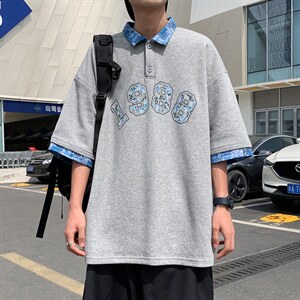 新款优品男士短袖刺绣贴标半开拉链印花T恤宽松上衣ZD3314-P54，男装T恤，星座717