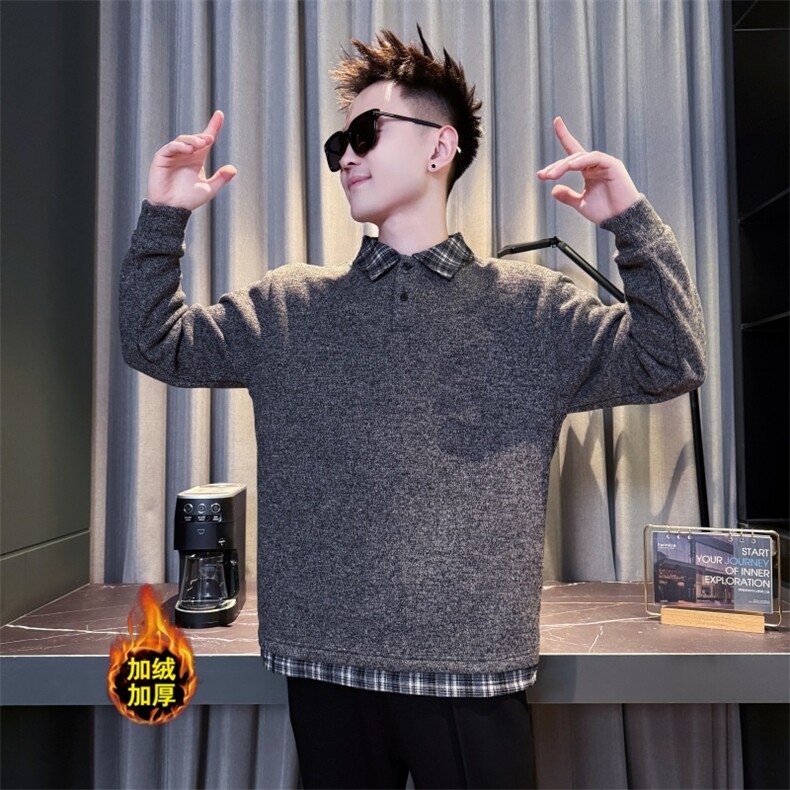WY88556加绒P88118店主风小伙风时尚高级感翻领卫衣，男装卫衣，电商B340