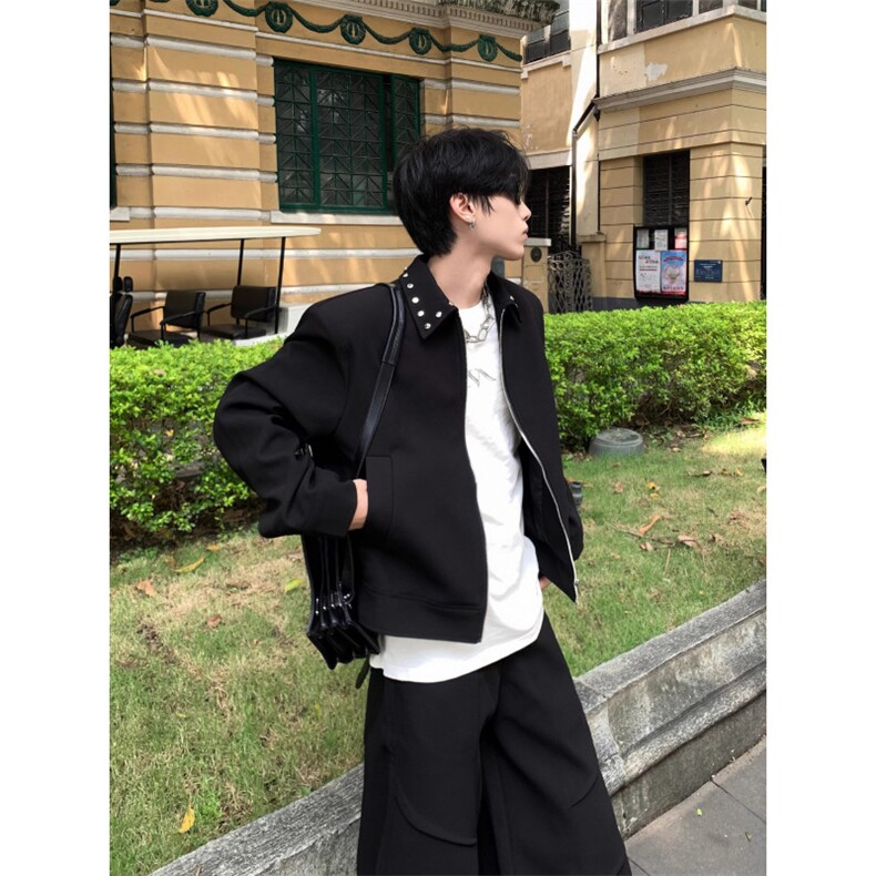 JY235-P55小众金属铆钉设计感垫肩外套男短款网图,女装短外套,星座1501-3
