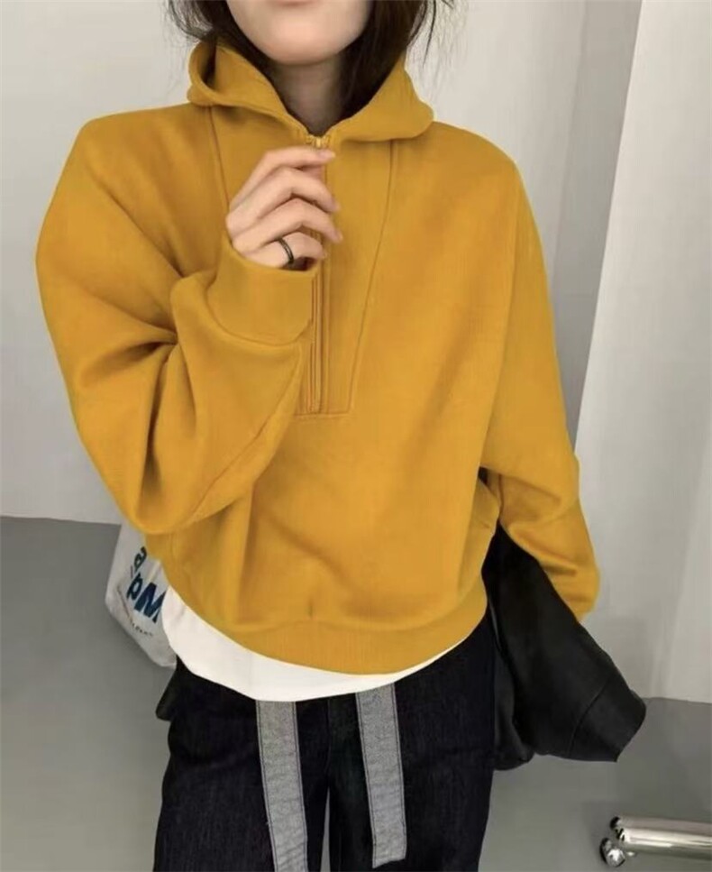 2025年秋季时尚百搭通勤简约休闲拼接半拉链卫衣，女装卫衣/绒衫，湘姗