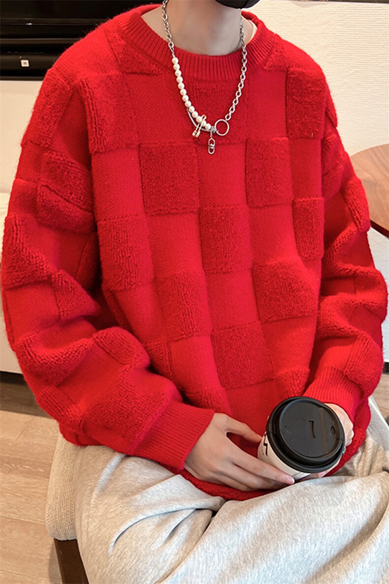 8XL-M特大码美式街头设计感毛巾绣格子毛衣男女情侣MY1204P50控68,男装针织衫/毛衣,电商D206-1