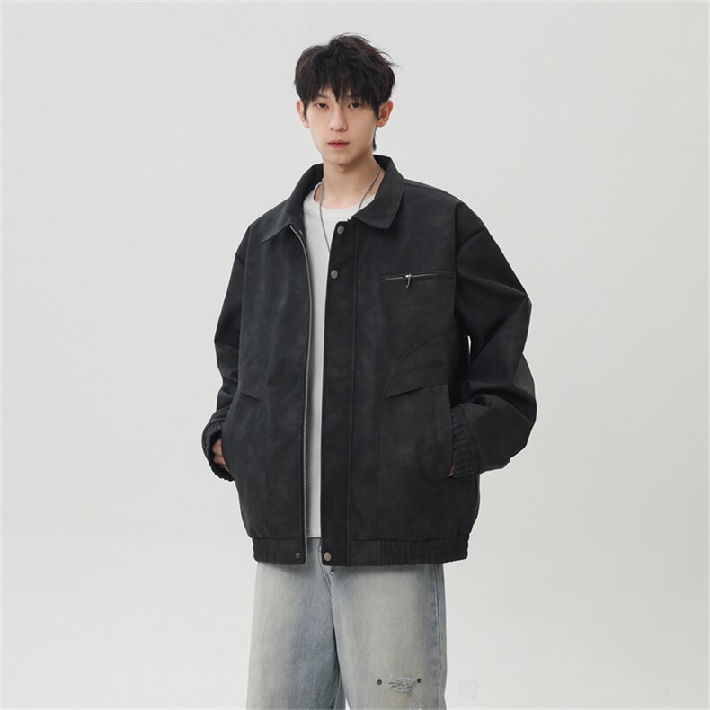 PU皮工装翻领夹克2025秋季痞帅潮流外套XZ301b-2-JK2590P85,男装夹克,星座301B-2（原A443-1）