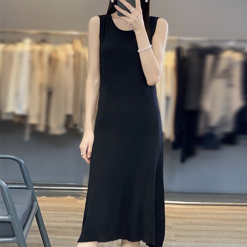 香风无袖背心连衣裙女宽松夏季暗纹提花打底A字群气质休闲吊带群,女装连衣裙,绒汀羊绒