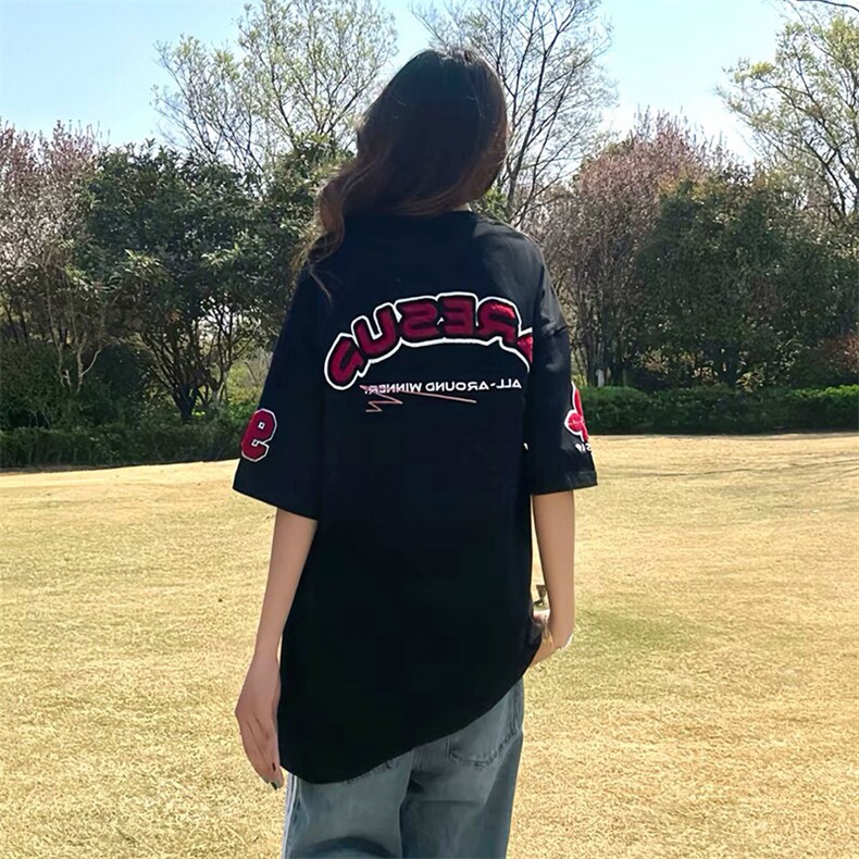 万针全刺绣工艺抖音得物高品质260克重磅纯棉双纱美式高街短袖T恤,男装T恤,电商A486-1