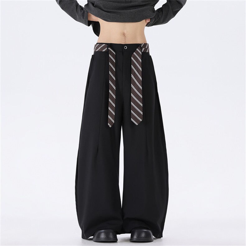 XZ-221-1/K1077/P55控78飘带装饰高级感弯刀垂感拖地阔腿休闲西裤，男装西裤，星座221-1