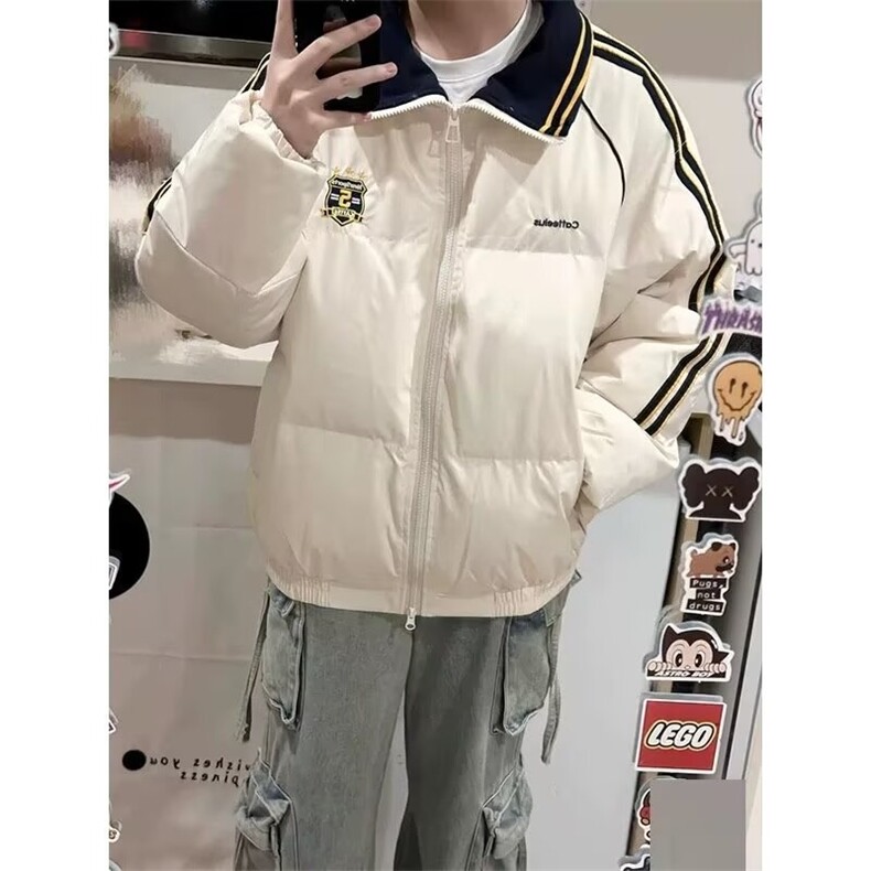 复古运动撞色条纹棉服冬季新款宽松加厚棉衣外套-MY902-网络图图片