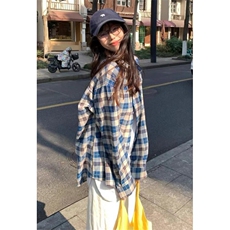 蓝色格子衬衫裤男女宽松百搭流苏设计感衬衣外套CS321，男装衬衫，星座1116A（原606A-3）