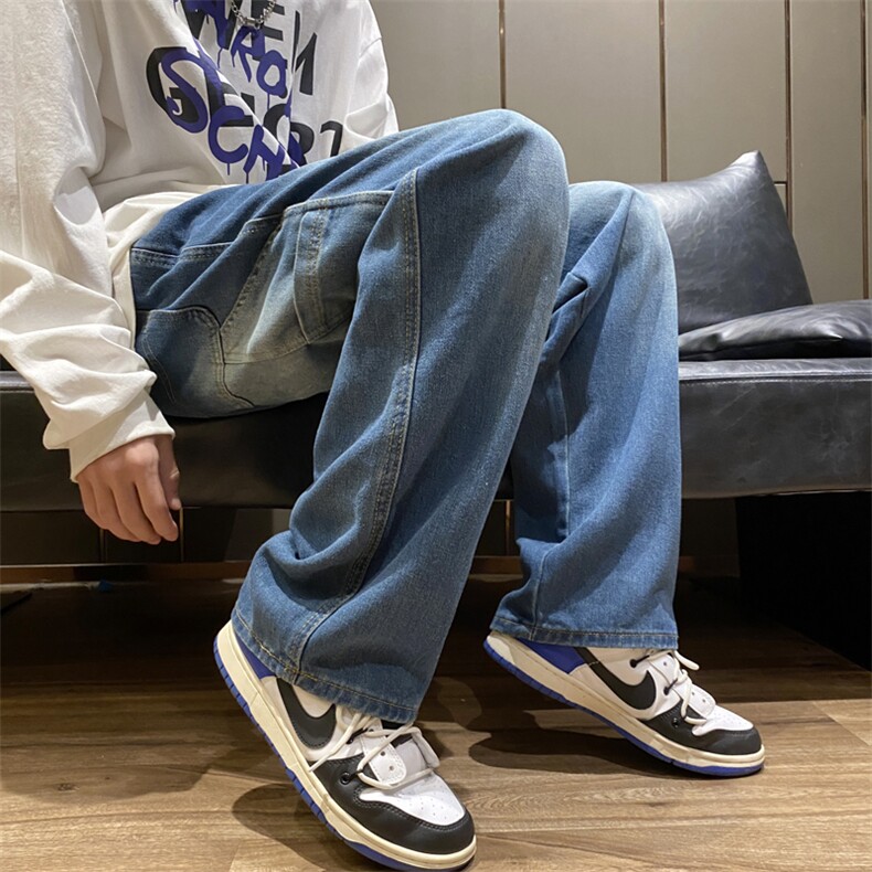 牛仔裤男秋季潮流百搭休闲阔腿长裤高街水洗宽松直筒裤K5480-P42,男装牛仔裤,星座512-3