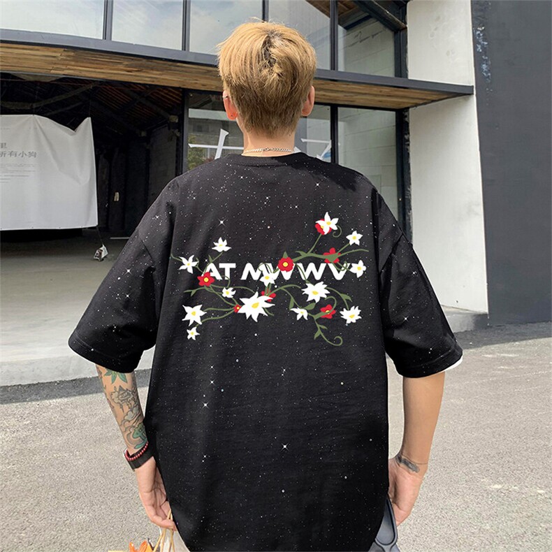 可48小时发货支持抖音得物来样二开美式满天星亮片短袖T恤MTX656,男装T恤,电商A486
