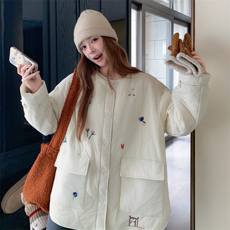 温柔风宽松菱格夹棉外套女2025年冬季新款设计感时尚显瘦保暖棉衣,女装羽绒服,2D034