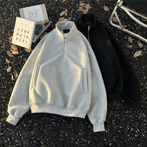 秋季新品潮牌轻奢休闲拼接半拉链纯色卫衣男女同款简约WB539-P45图片