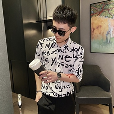 312A-118-P55新款社会小伙中袖衬衫韩版潮流男士五分袖衬衣A，男装T恤，星座312A-5