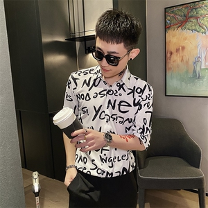 312A-118-P55 新款社会小伙中袖衬衫韩版潮流男士五分袖衬衣A图片