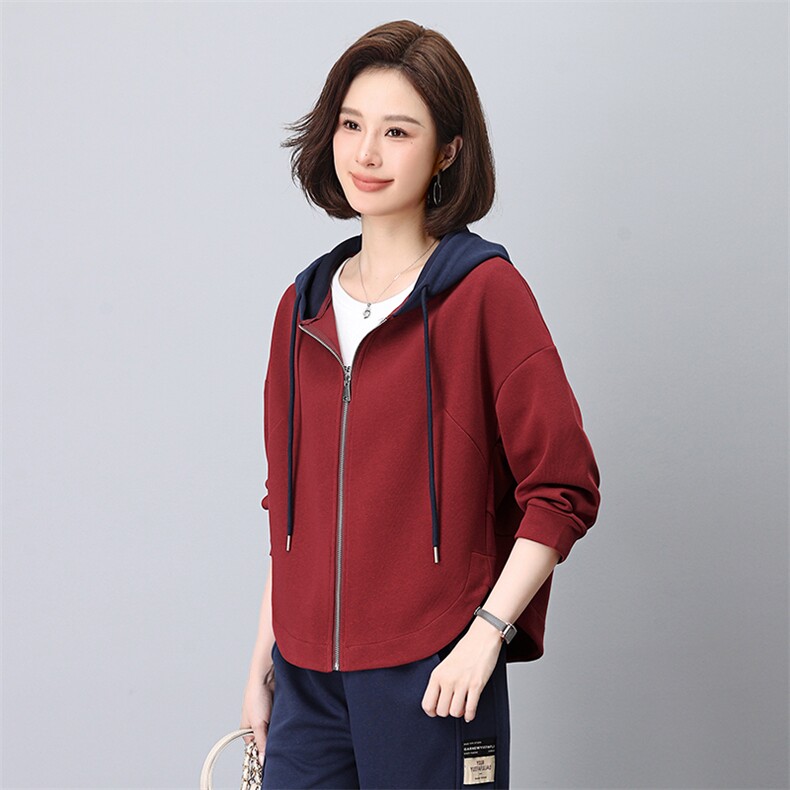 时尚气质休闲宽松撞色插肩袖连帽上衣女外套,女装短外套,依恋蒂丝