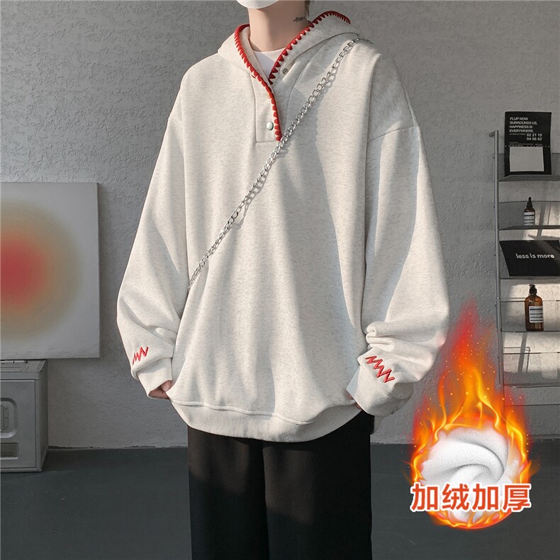 多巴胺刺绣万针镶边连帽卫衣大码设计感撞色外套LW611特P55加绒65图片