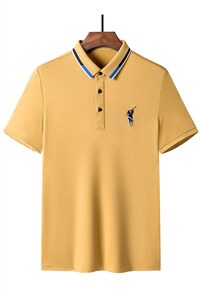 短袖休闲t恤男纯色翻领夏季新款商务休闲中年男士刺绣polo体恤衫图片