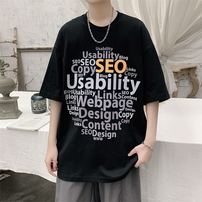 港风潮牌设计款字母印花短袖T恤大码宽松男潮517A-1-T910-P35控48,男装T恤,星座517A-1