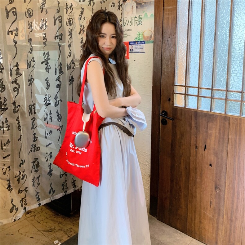 蓝色韩版气质百搭显瘦无袖上衣半身裙两件套装女学院风一整套,女装套装/套裙,维壹