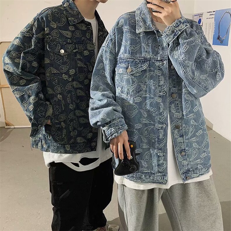 秋季牛仔夹克男日系潮流青年宽松休闲腰果花牛仔衣外套JK841-P70,男装夹克,星座1008