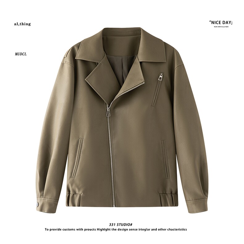 平铺~春季软皮斜拉链翻领设计机车服夹克外套K8810/P118,男装夹克,电商B331