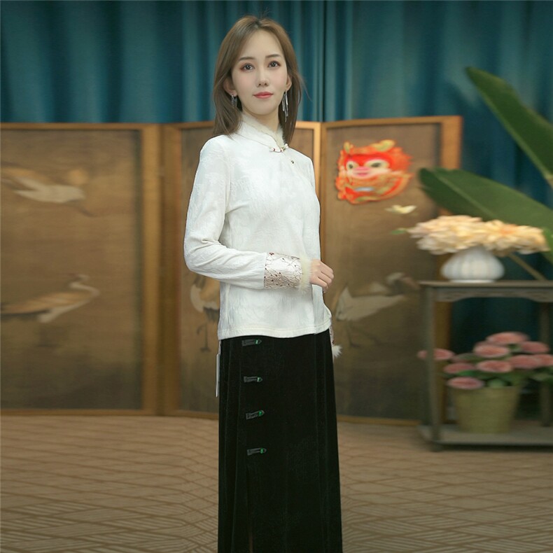 现货2024春季新款简约刺绣盘扣衬衫新中式穿搭上衣B016,女装衬衫,非你不可新中式