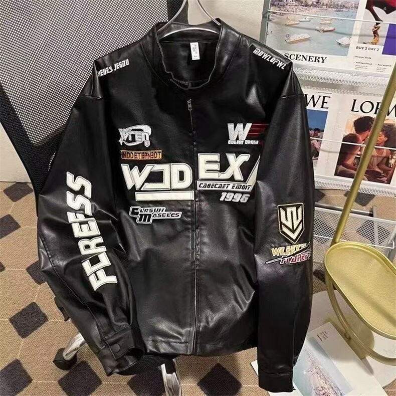 1506/GJK2620/P70秋冬美式赛车服刺绣皮衣立领机车皮夹克外套,男装夹克,星座1506A