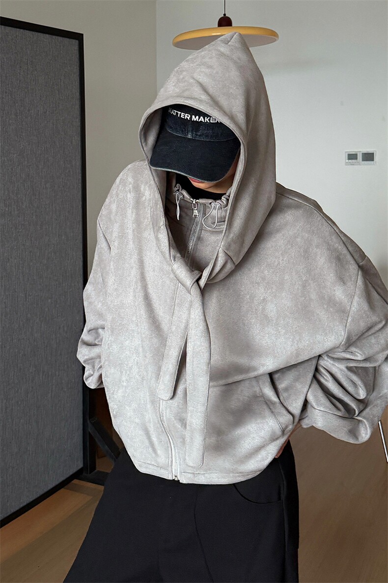皮绒复古感外套慵懒街头风宽松廓形设计感上衣HY813P65控98,男装夹克,电商A102B