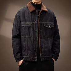 美式复古加绒加厚牛仔外套男2025冬季潮牌宽松羊羔绒保暖棉服夹克，男装工装外套，星座218-8