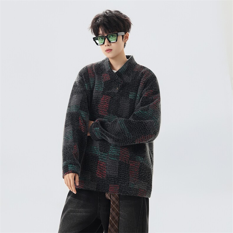 YK86145-P65聚酯纤维78.3%锦纶21.7%美式复古针织卫衣,男装卫衣,电商A086-1