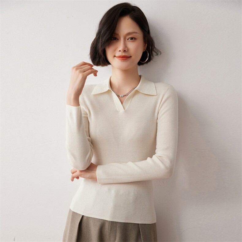 秋冬新款洋气时尚百搭显瘦女款POLO领35%山羊绒衫,女装羊绒衫,艾巧羊绒