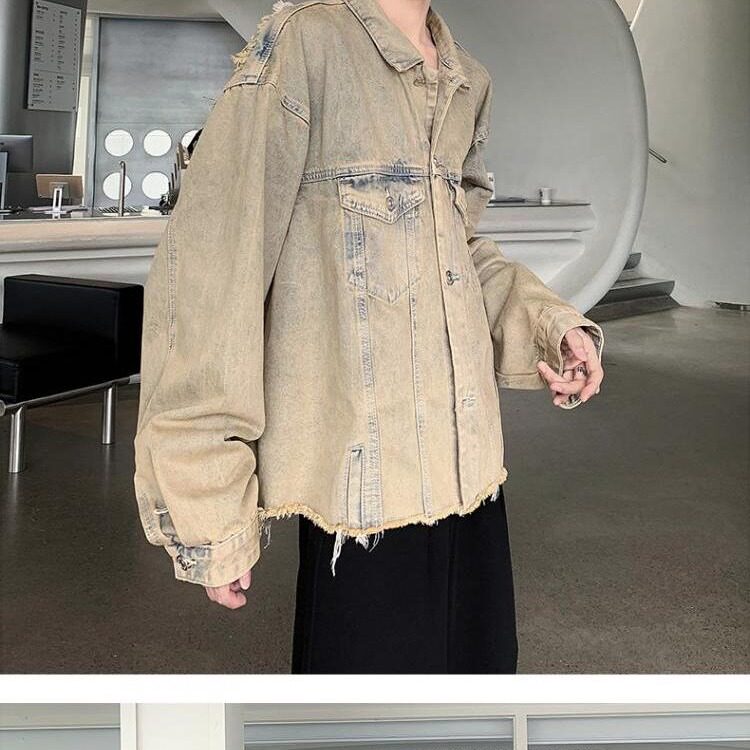 复古水洗做旧牛仔外套男士春秋美式ins潮牌宽松高街翻领夹克,男装工装外套,星座1210-1