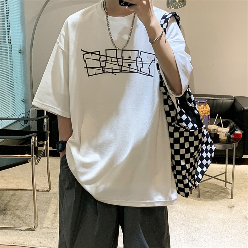 抖音供货、200克现货全棉印花宽松版型短袖T恤 D223A-T22124-P25图片