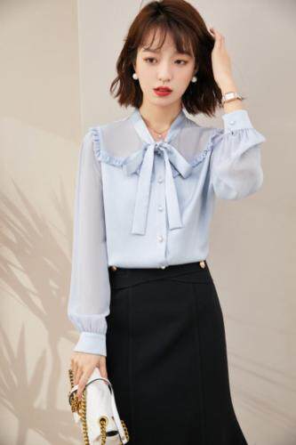 2021秋季新品韩版减龄木耳边飘带上衣，其它，秋子丰色(1F)