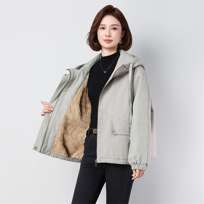 纯棉加绒加厚款派克服2588款宽松做旧连帽拉链纯色长袖派克服，女装派克服，秋牧寒烟