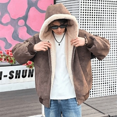 现货高品质美式冬季重磅座山雕大毛毛领pu皮棉衣男女加厚外套，男装皮衣，电商A486-1