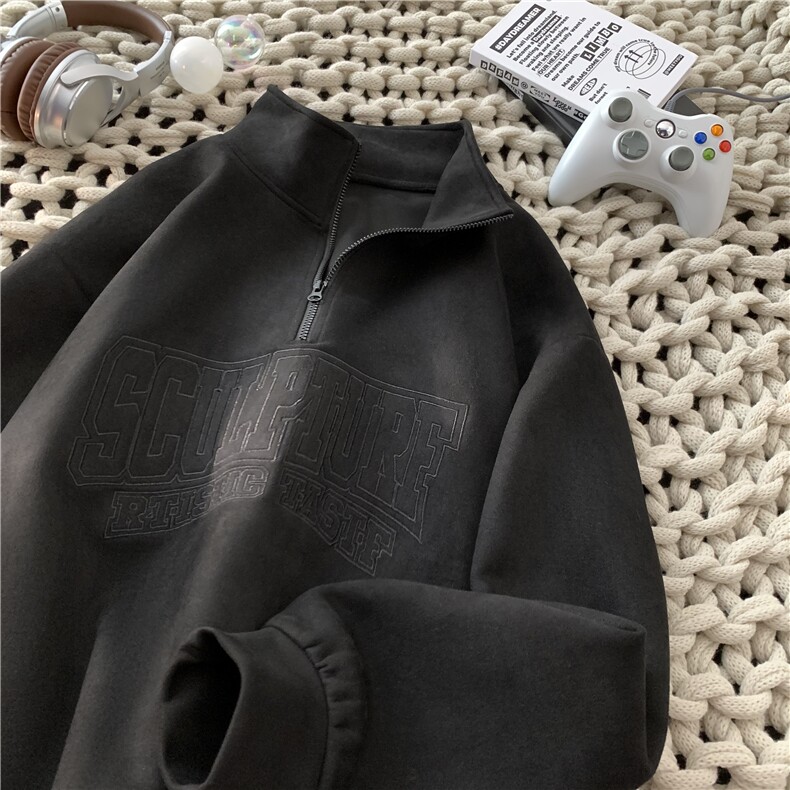 美式复古鹿皮绒重磅卫衣新款潮流鹿皮绒立领卫衣男P55-控78,男装卫衣,电商D309