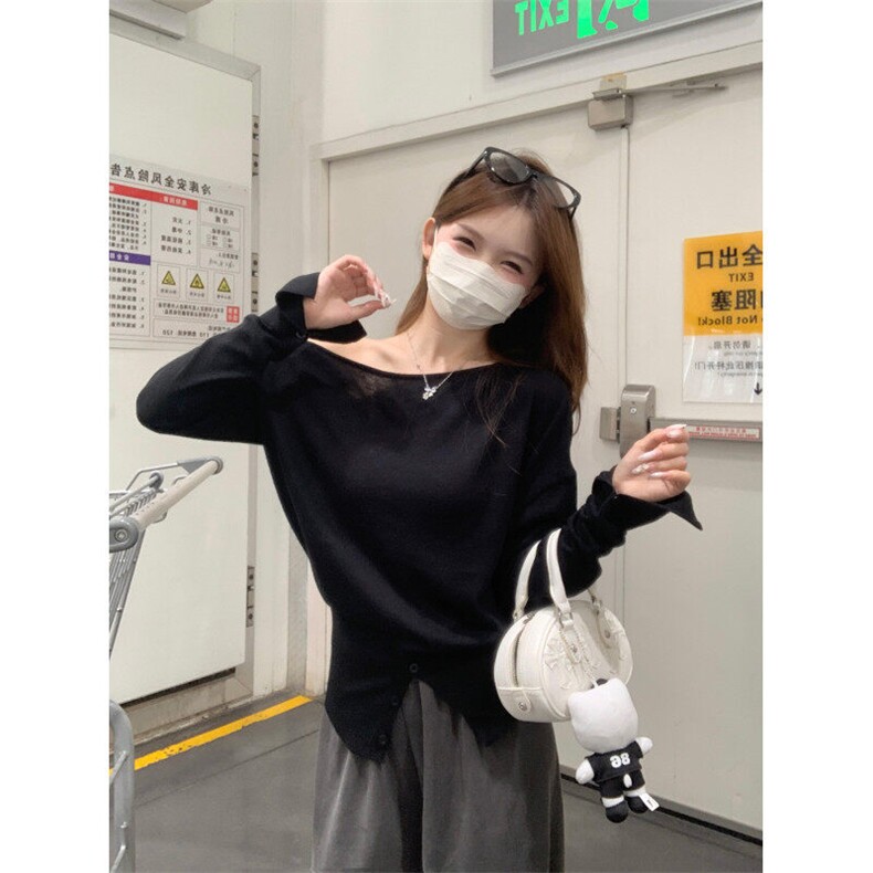EE038-P55六羊毛长袖毛衣2024设计感纯色露肩短款保暖上衣针织衫,男装针织衫/毛衣,星座911-3