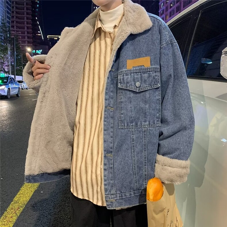 冬季新款羊羔毛棉衣男加绒牛仔外套潮流宽松情侣棉服加厚夹克上衣,男装工装外套,星座410-7