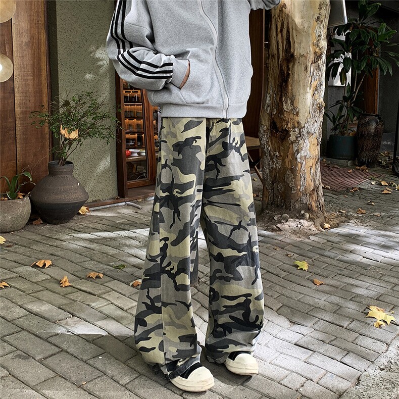 美式复古宽松迷彩休闲裤男女高街直筒阔腿工装牛仔长裤N073-P46,男装休闲裤,星座308B-1