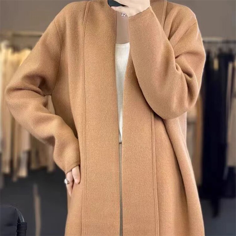 七针加厚宽松大翻领腰带羊毛开衫2025年秋季,女装羊毛衫,唯若美羊绒